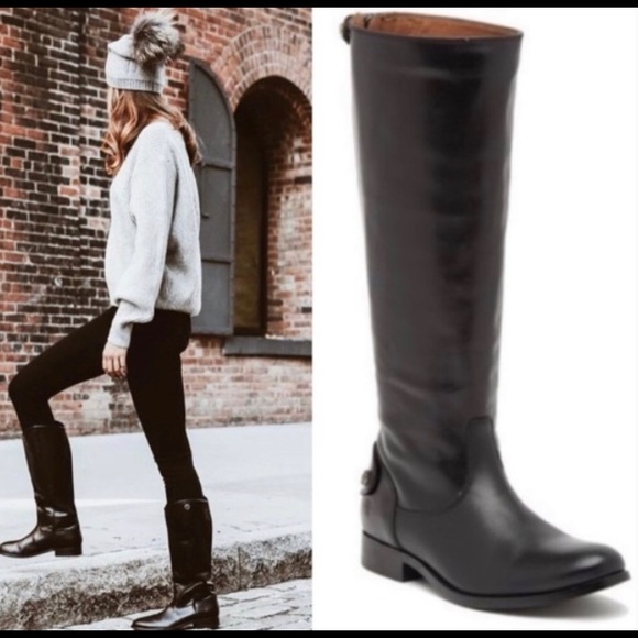 FRYE Melissa Black Stud Zip Back Leather Boots - Picture 2 of 12